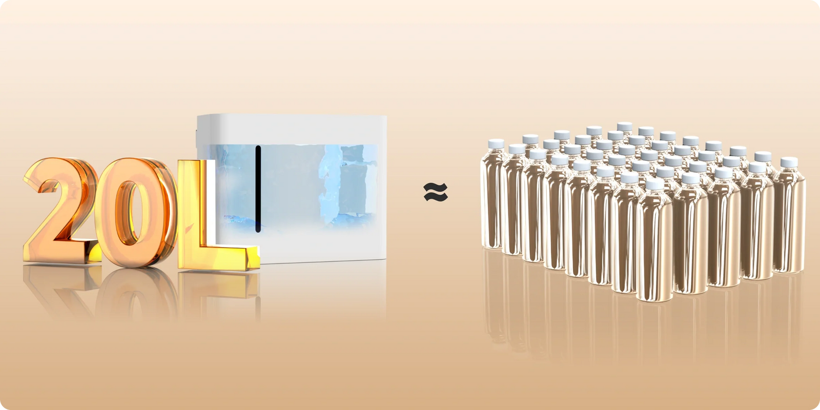 <nobr>20 L = 40 garrafas de 500 ml de água</nobr>